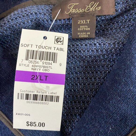 NWT Tasso Elba Soft Touch TABL Navy Blue Long Sleeve Shawl Sweater Mens 2XLT - Picture 4 of 10